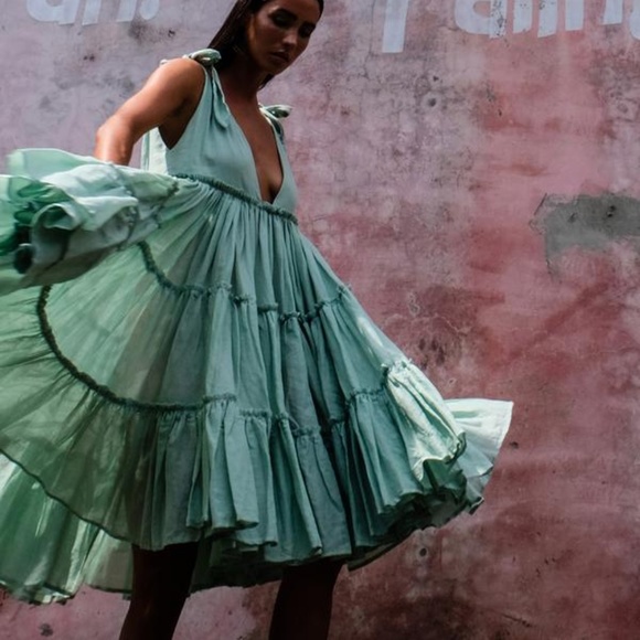 Ramie Big Frill Dress - Picture 1 of 3